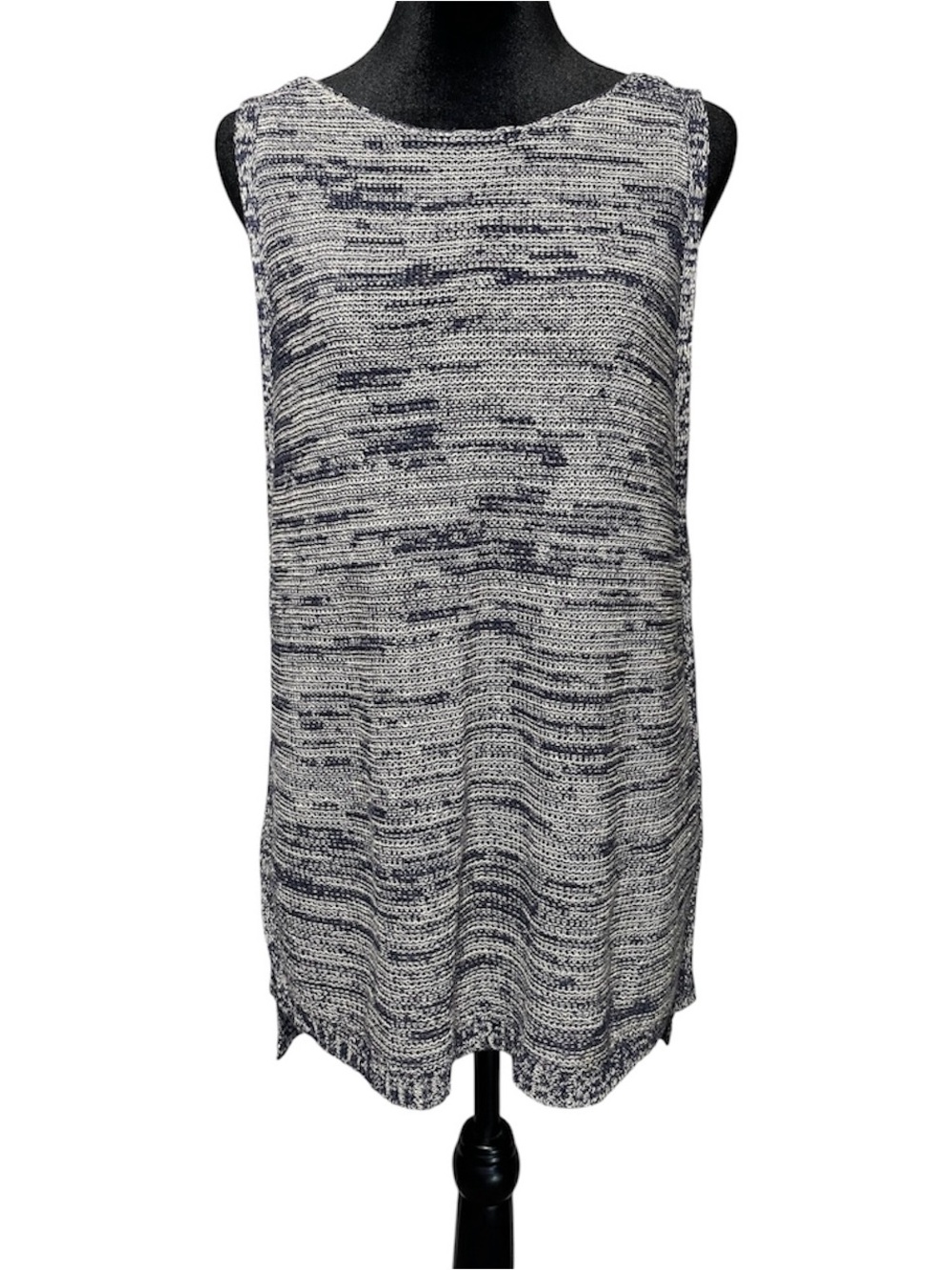 Eileen Fisher Organic Linen Marled Sleeveless Tunic Knit Top Blue Size M